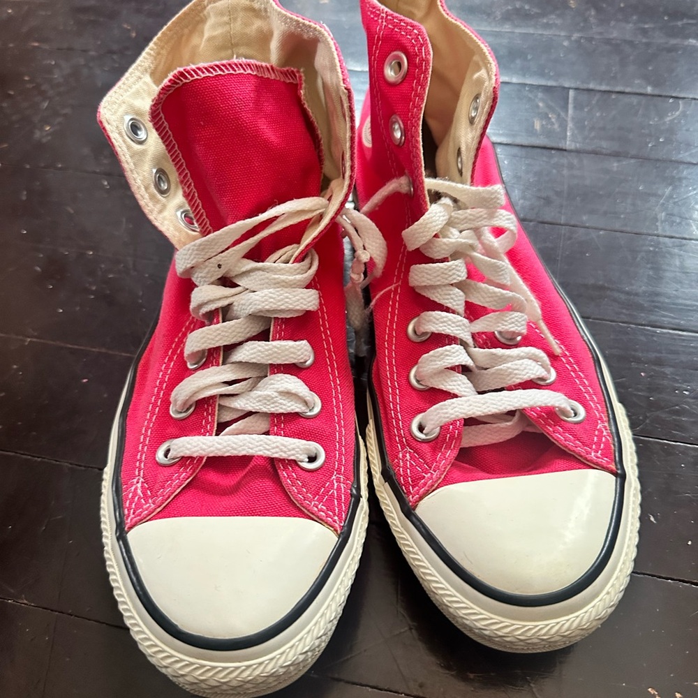 Hot pink high top converse